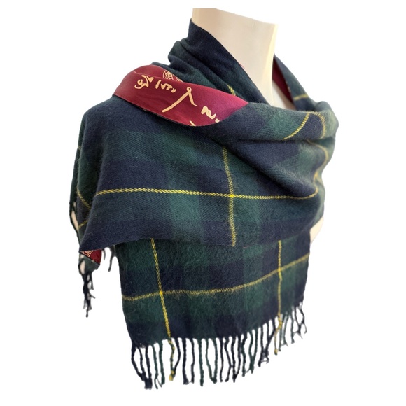 Black Watch Tartan Wool & Printed Satin Reversible Scarf - Picture 7 of 10